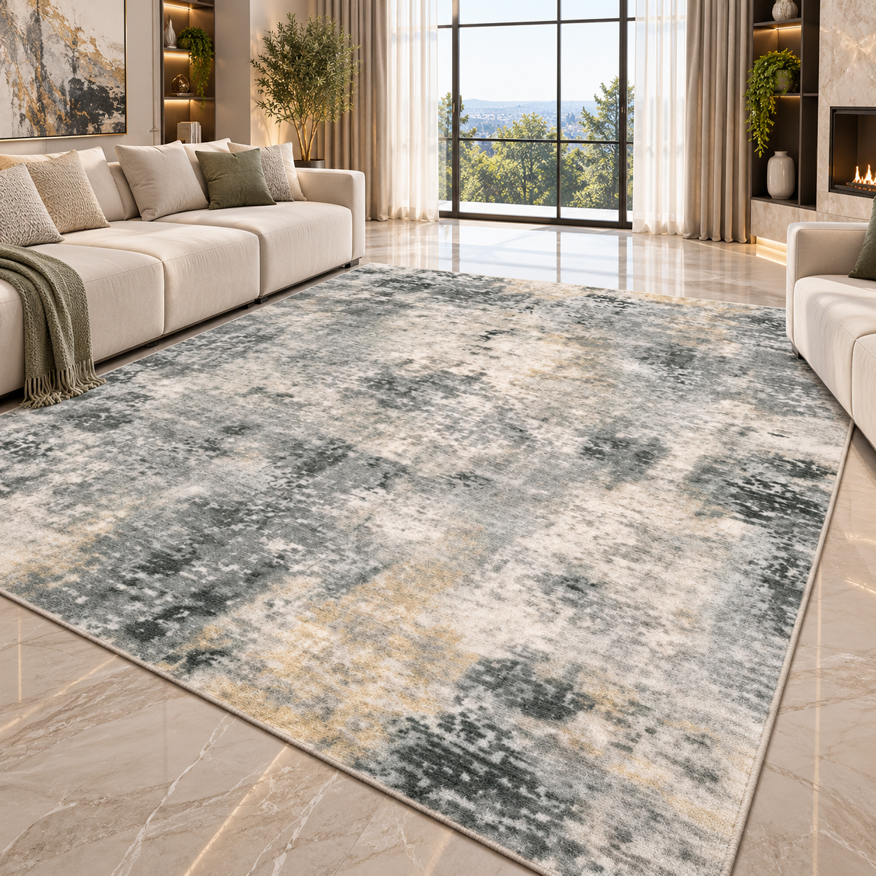 Classic Tufted Flannel Area Rug | Non-Slip Washable Carpet for Living Room, Bedroom & Entryway