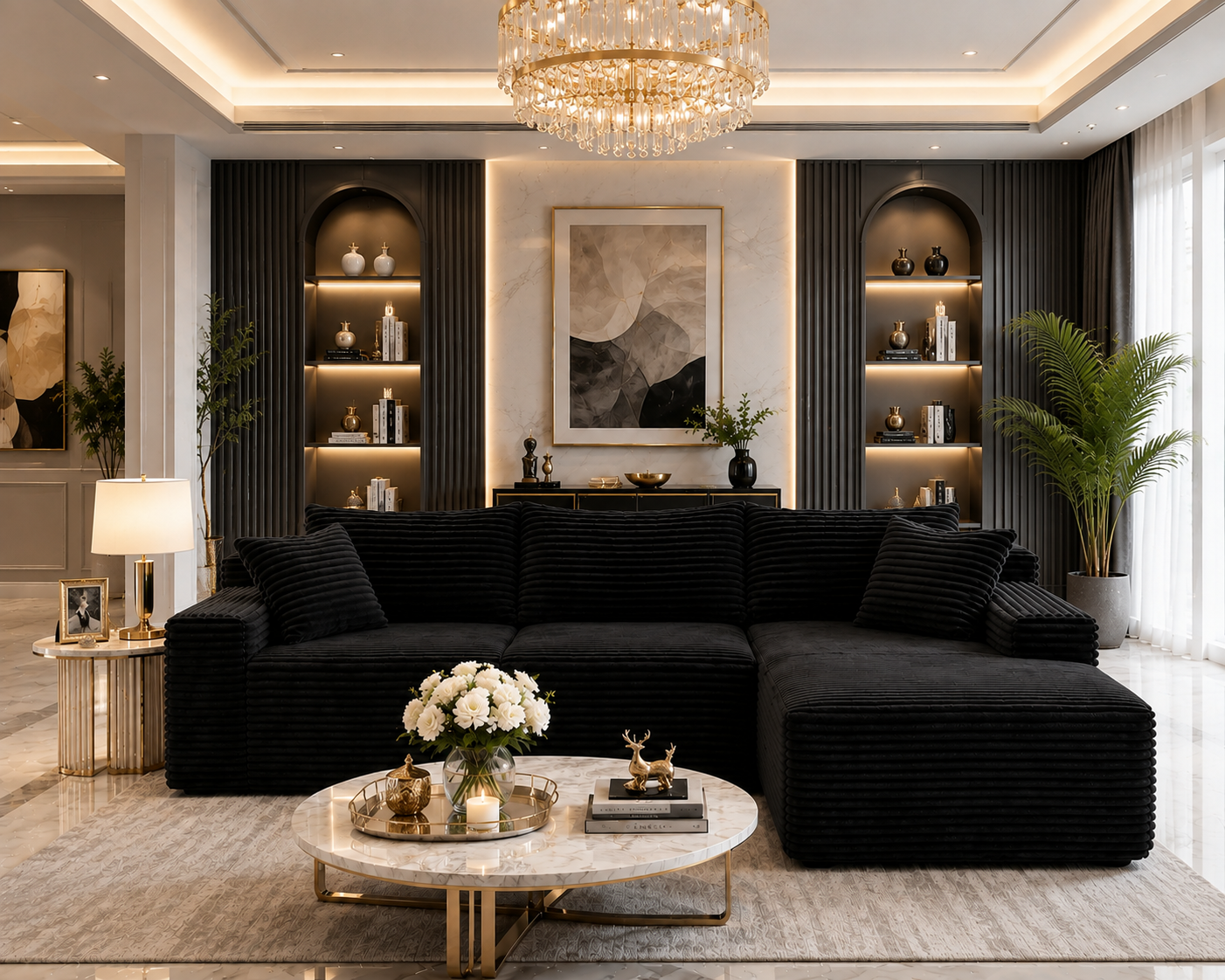Cloud-Style Corduroy Sectional Sofa