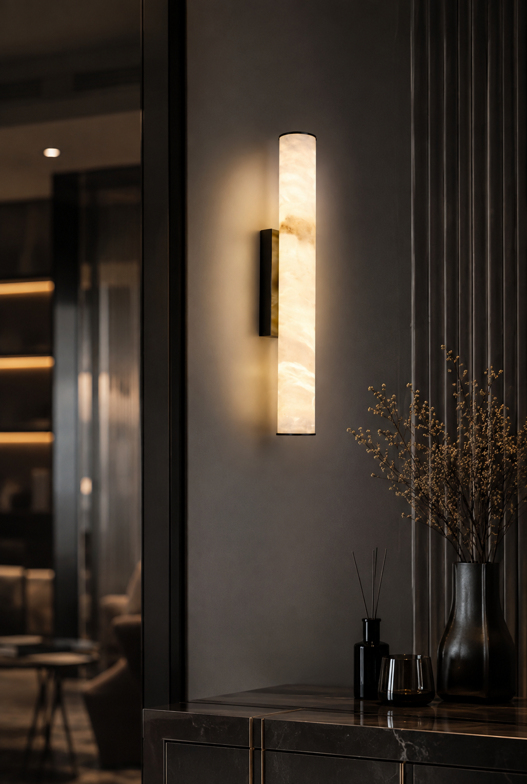 Modern Black Marble-Style LED Wall Lamp