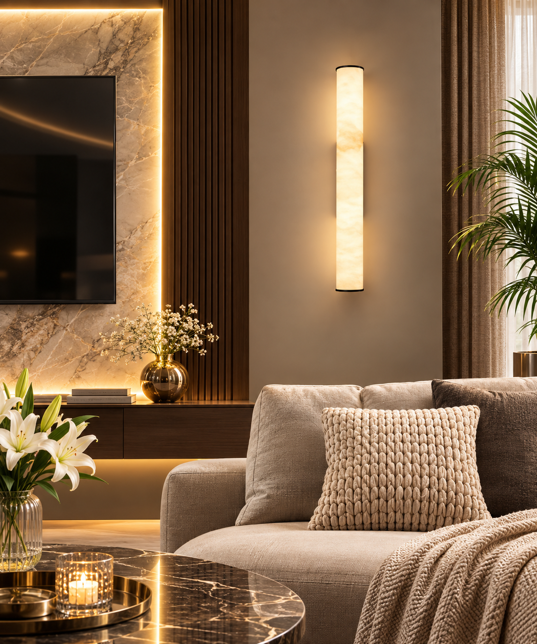 Modern Black Marble-Style LED Wall Lamp