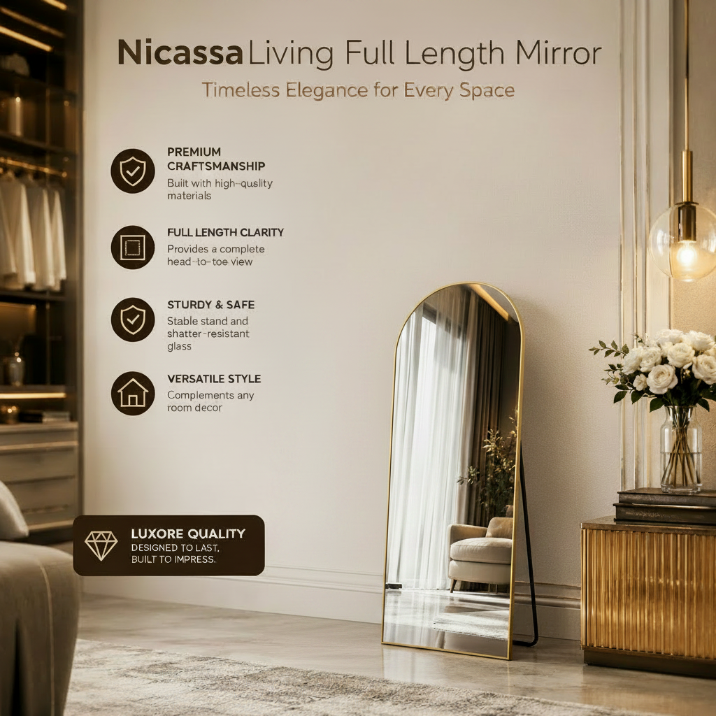 58" x 19" Arched Full Length Floor Mirror