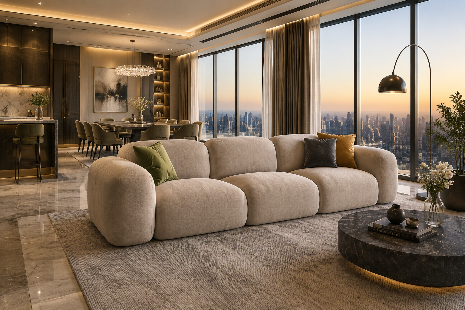Luxury Velvet L-Shaped Sectional Sofa