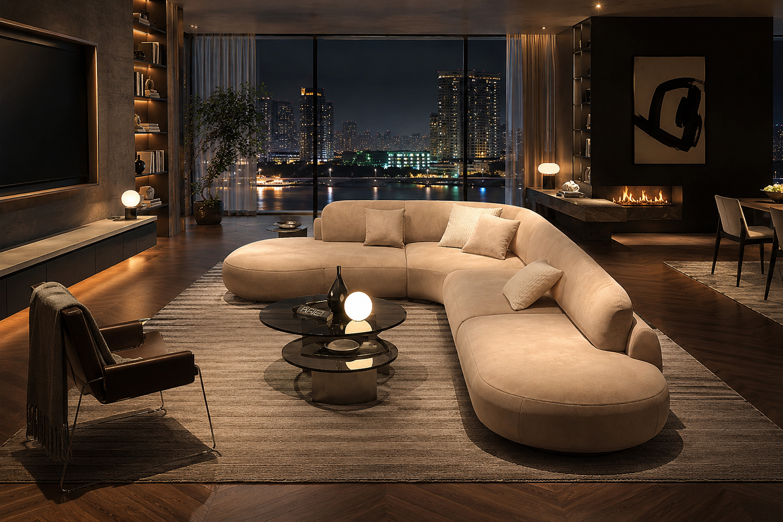 Modern U-Shaped Fabric Sofa