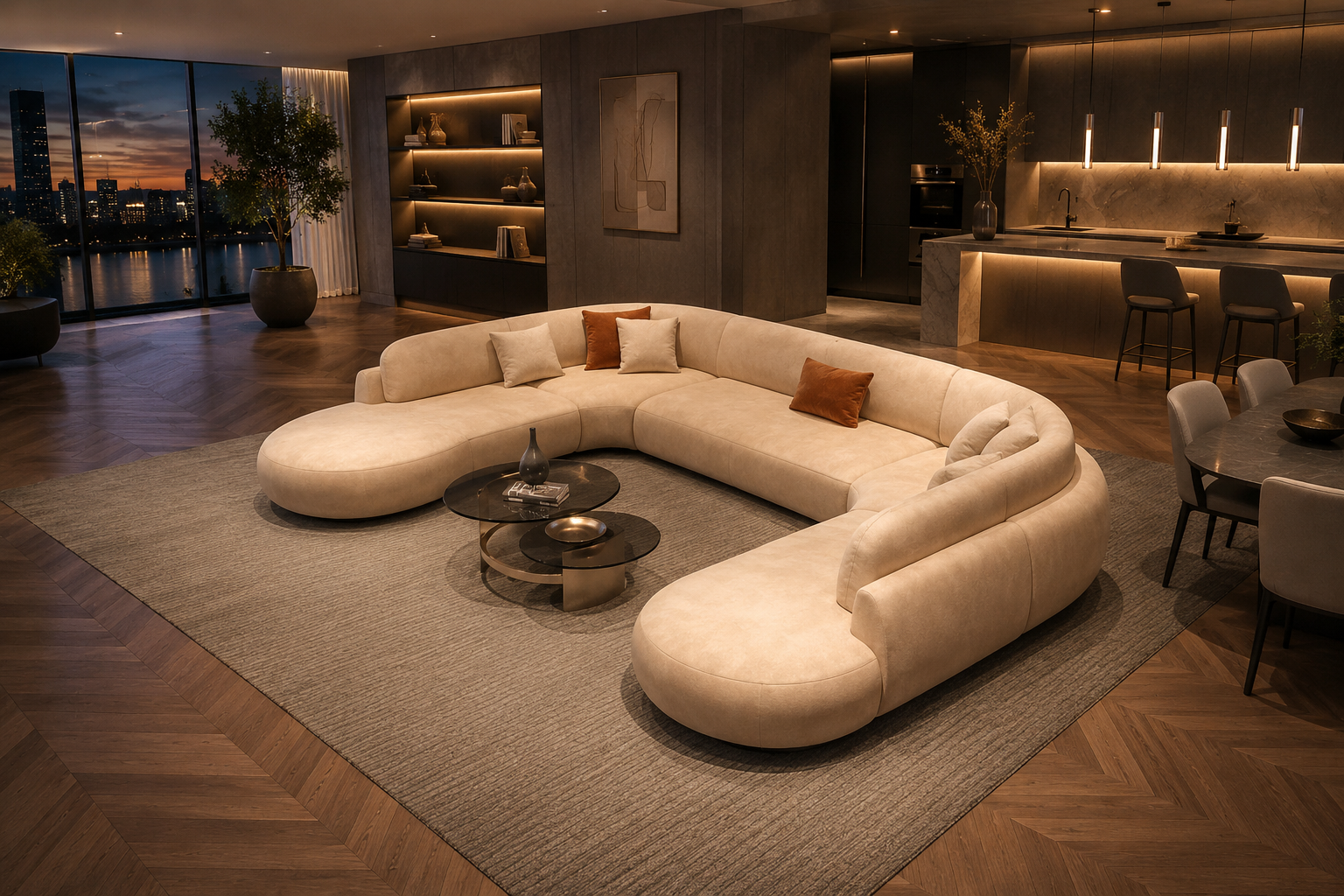 Modern U-Shaped Fabric Sofa