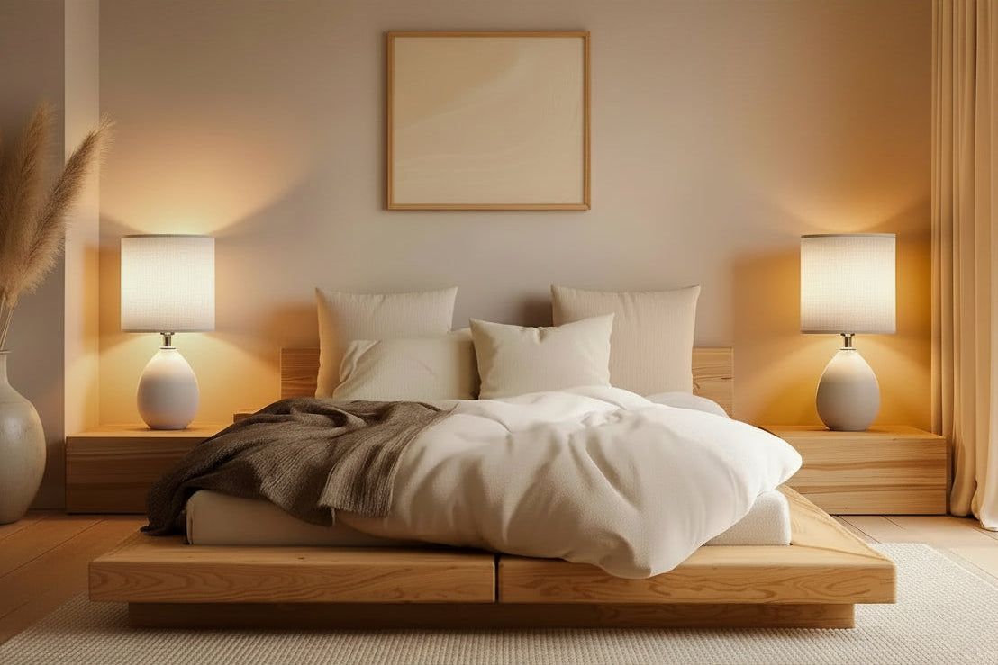 Ceramic Table Lamps Set of 2 | Dimmable Linen Shade Bedside Lamps
