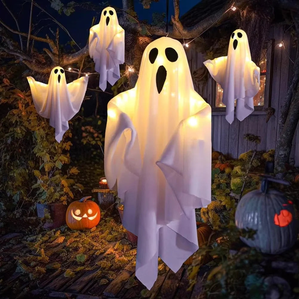 LED Glowing Ghost Hanging Decoration | Halloween Fairy Light Prop