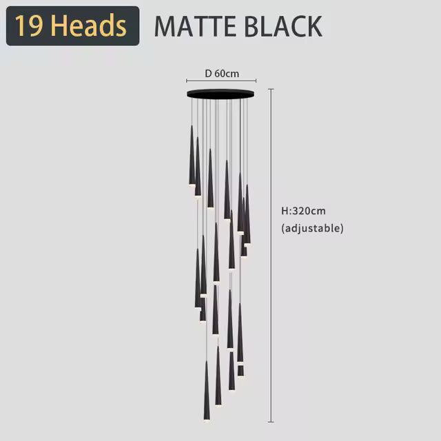 Modern LED Crystal Staircase Chandelier in Black & Gold