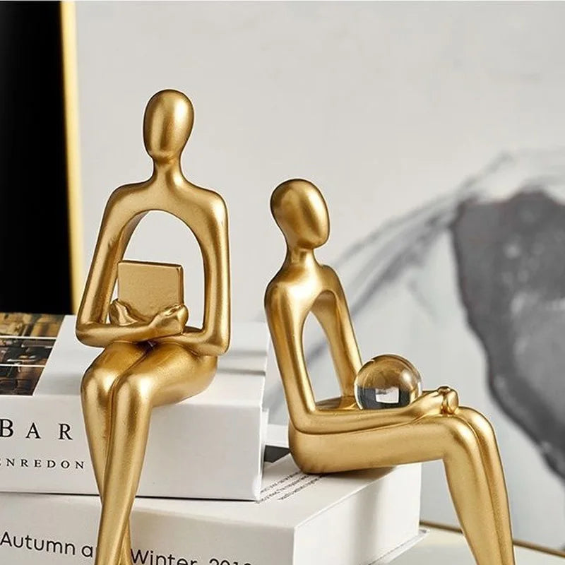 Gold Thinker Resin Sculpture | Modern Bookshelf & Desk Figurine