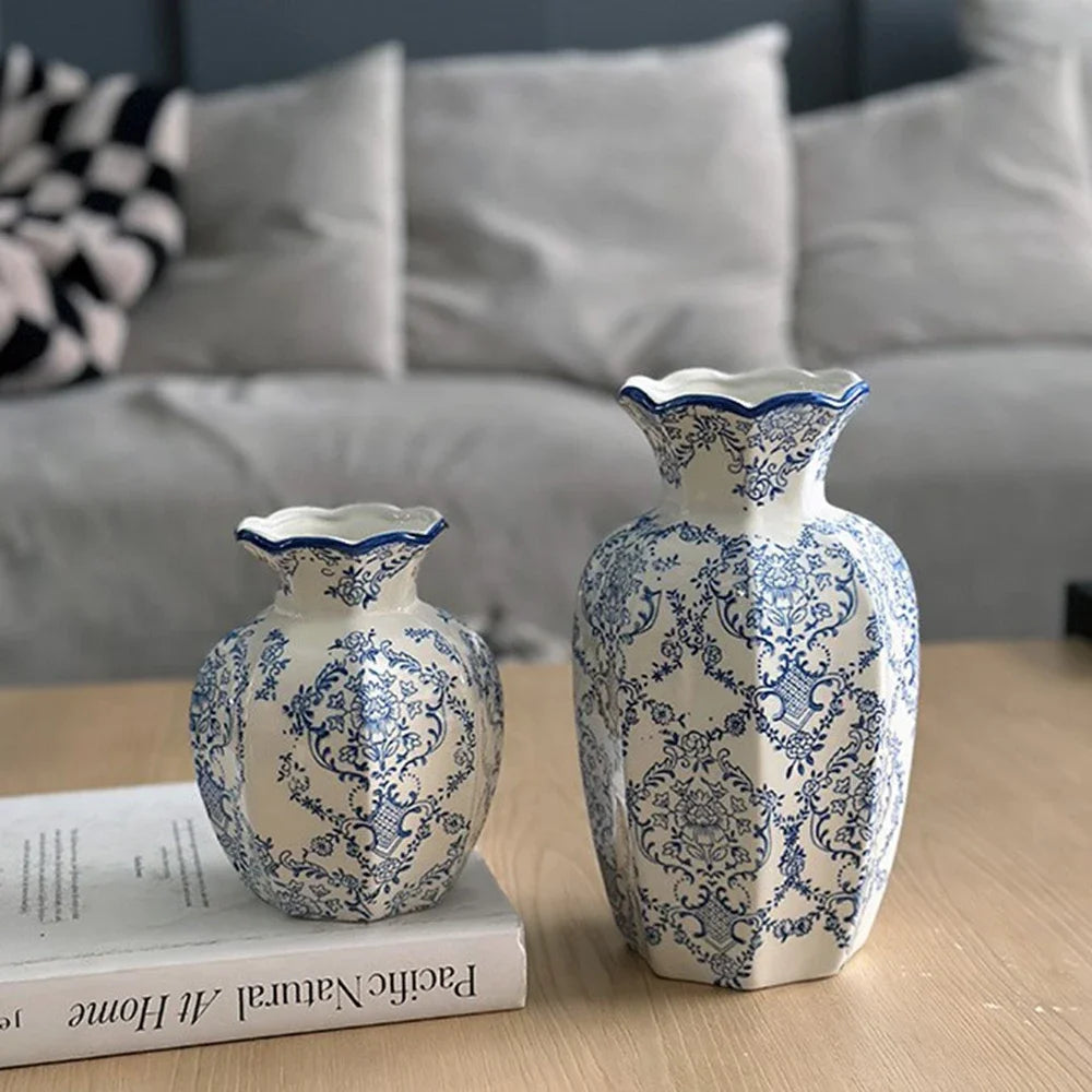 Blue & White Porcelain Vase Set – Hand-Painted Tabletop Décor