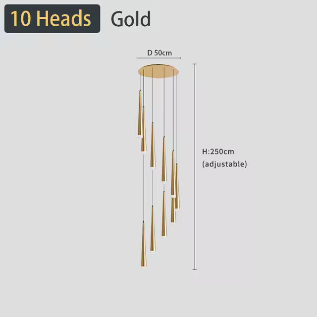 Modern LED Crystal Staircase Chandelier in Black & Gold