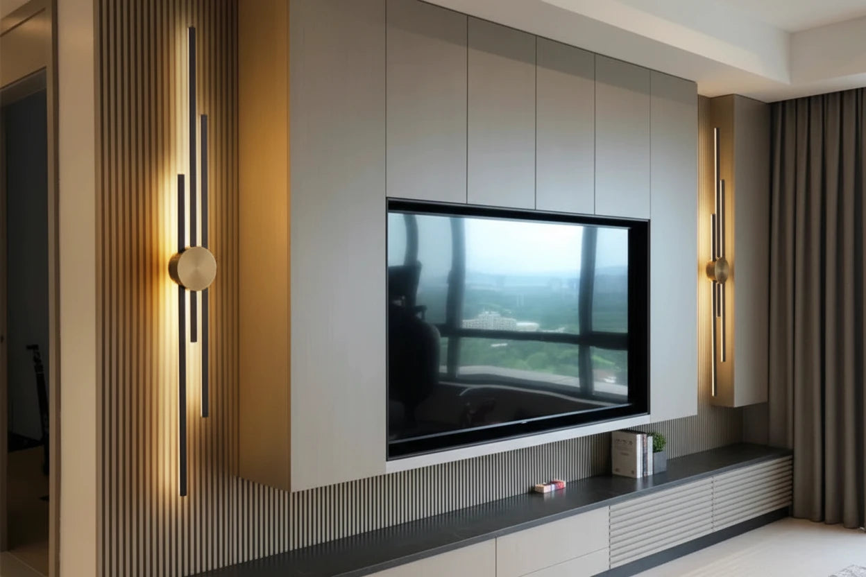 Modern Long LED Wall Lamp with Acrylic Shade in Black & Gold