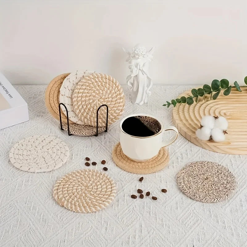 Minimalist Cotton Linen Drink Coasters – Set of 4