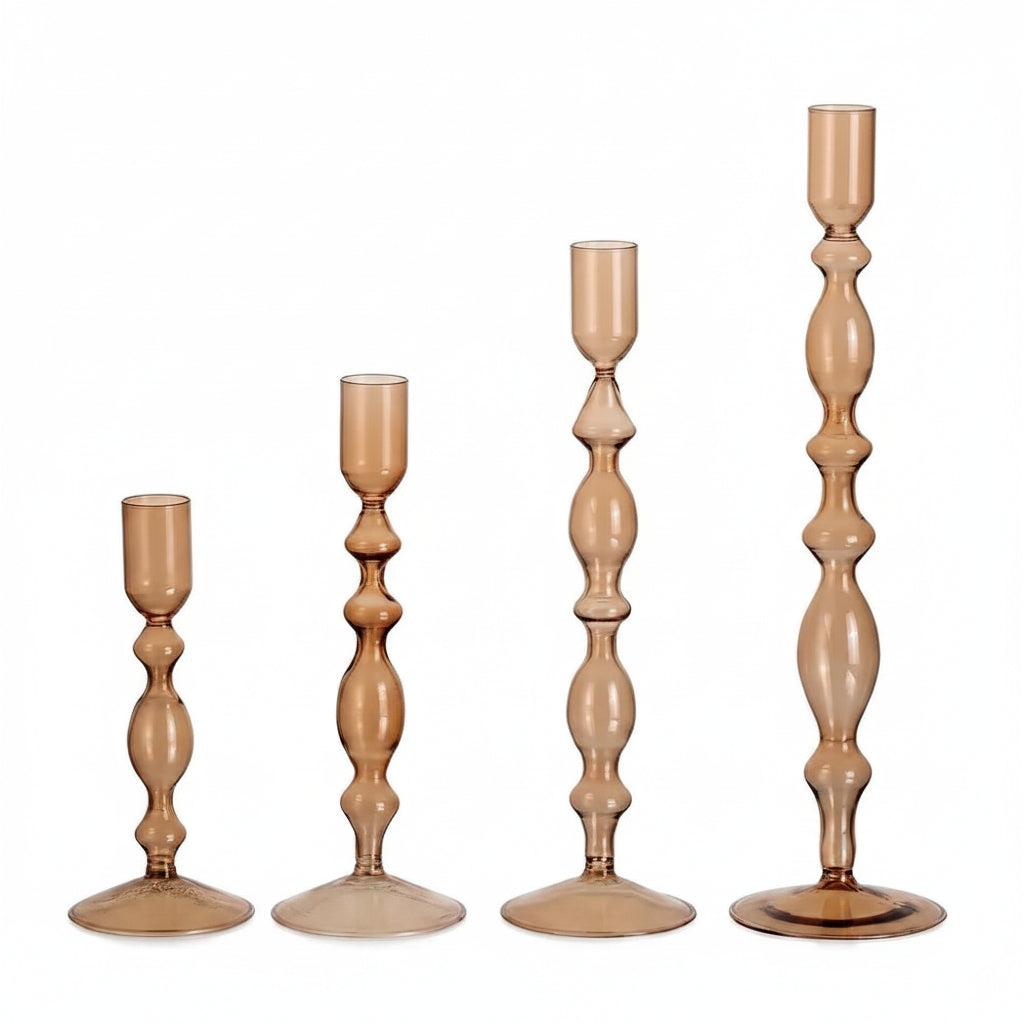 Glass Taper Candlestick Holders | Set of 3 Handmade Groovy & Wavy Styles for Home & Events