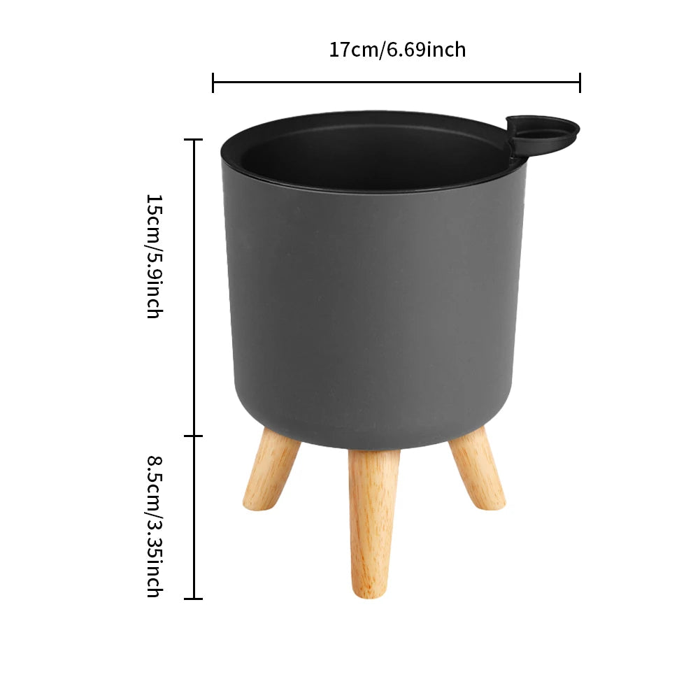 Self-Watering Round Planter with Wooden Legs