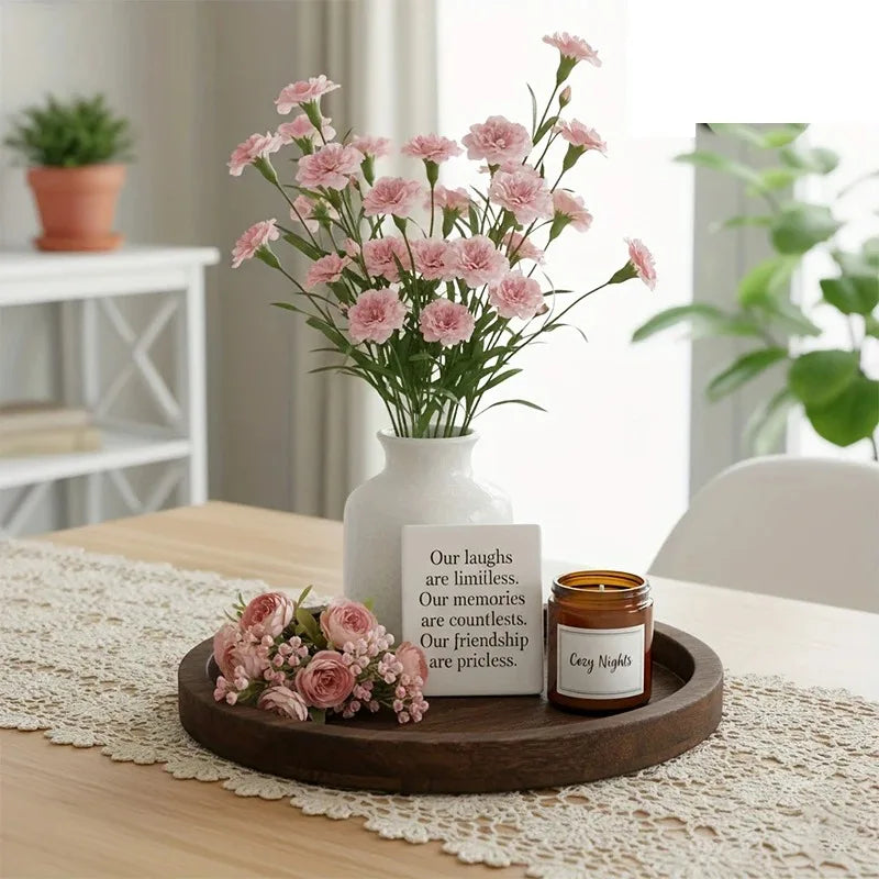 Round Solid Wood Candle Tray – Rustic Tabletop Décor
