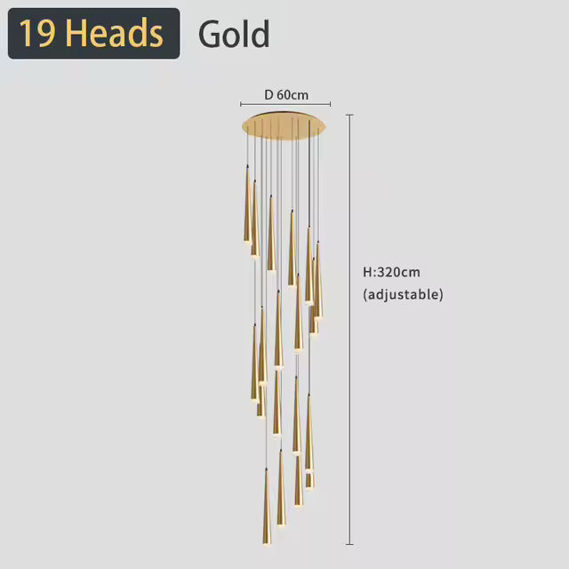 Modern LED Crystal Staircase Chandelier in Black & Gold