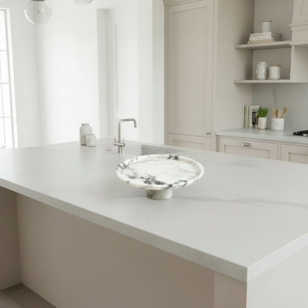 Calacatta Viola Marble Round Tray with Single Leg