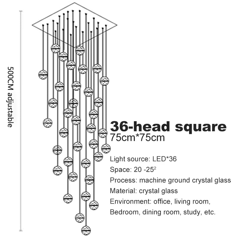 Crystal Ball Spiral Chandelier – LED Staircase & Living Room Ceiling Light