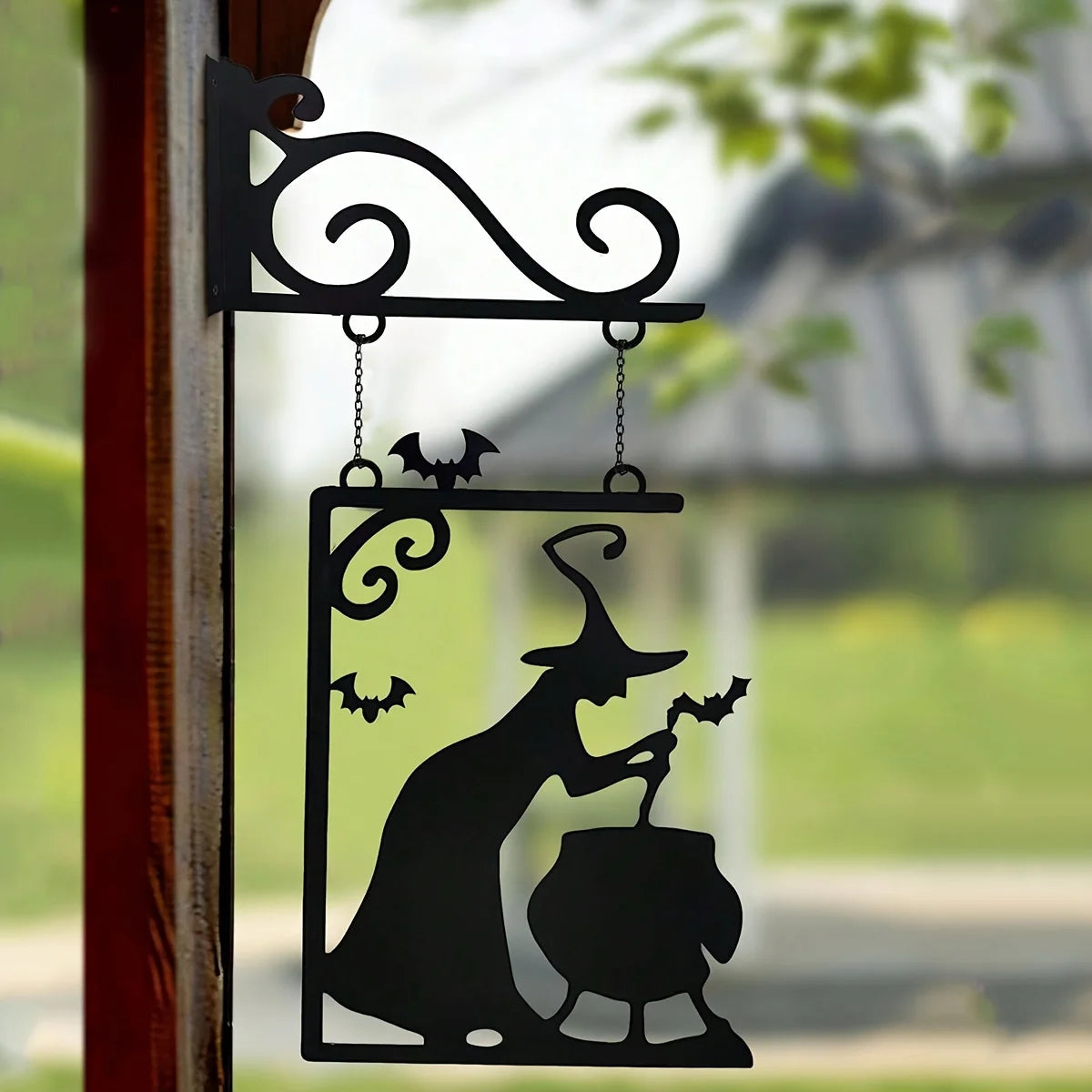 Witch Silhouette Metal Pendant | Halloween Door Decoration