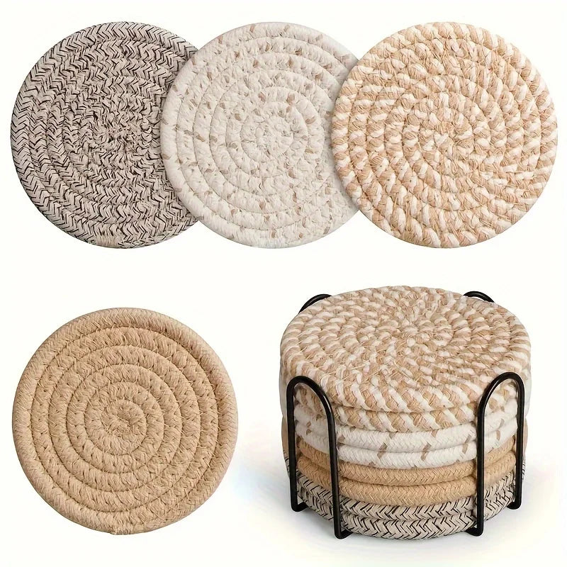 Minimalist Cotton Linen Drink Coasters – Set of 4