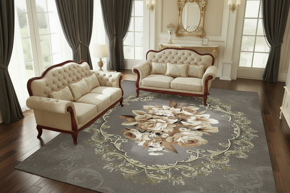 Persian Floral Area Rug | Washable Non-Slip Carpet for Living Room, Bedroom & Entryway