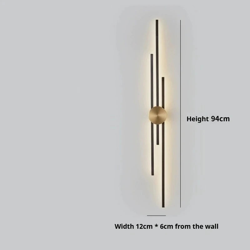 Modern Long LED Wall Lamp with Acrylic Shade in Black & Gold