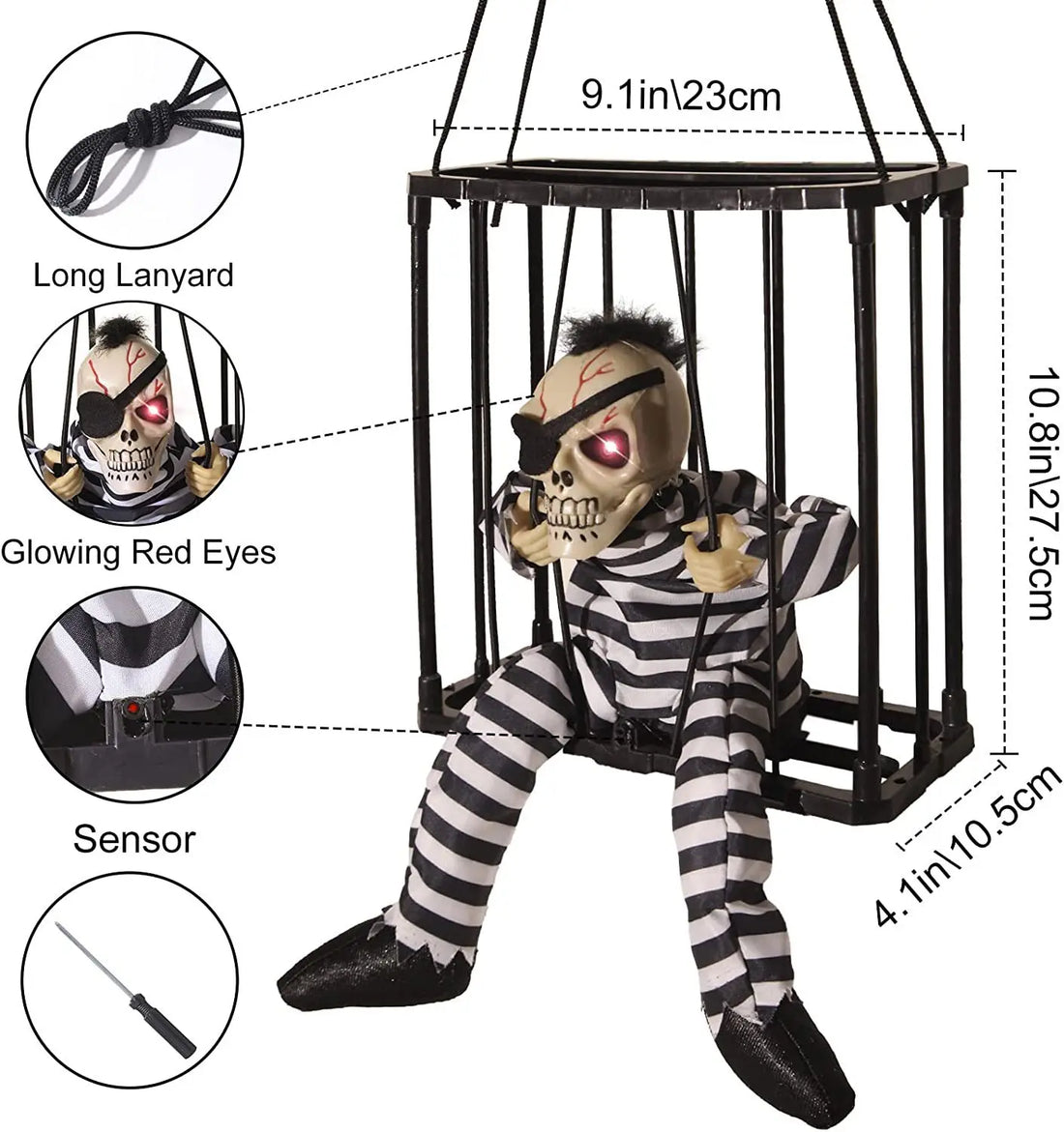 Motion-Activated Skeleton Cage Halloween Decoration
