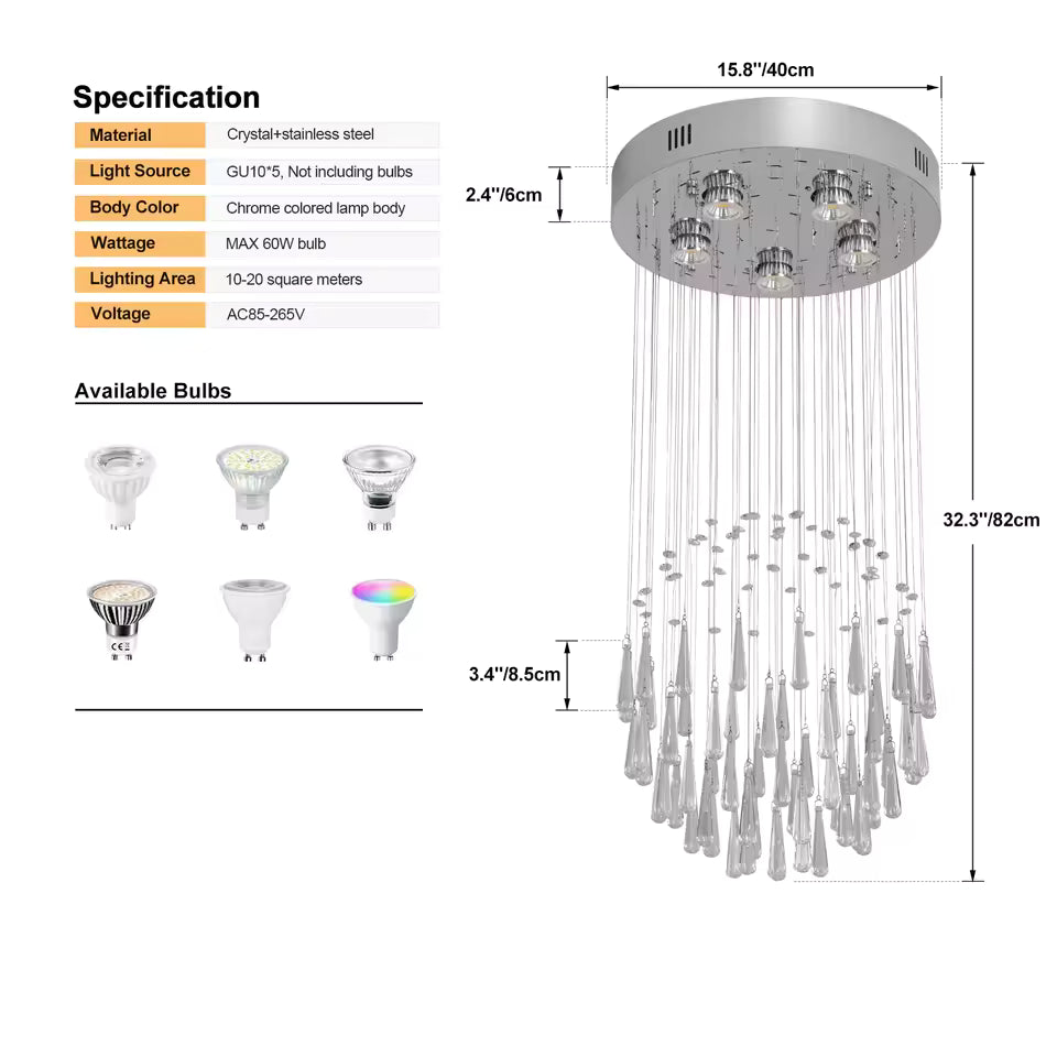 Luxury Crystal LED Chandelier | Polished Chrome | GU10 | Multi-Style