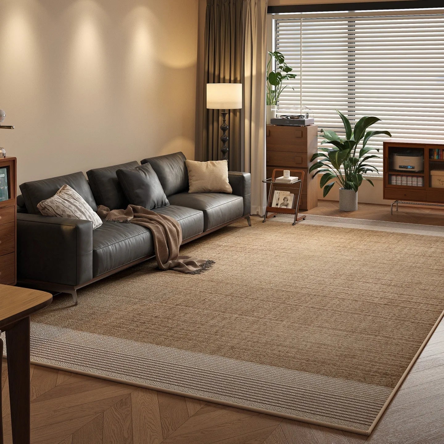 Solid Loop Pile Area Rug with TPR Non-Slip Base
