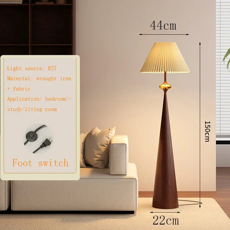 Walnut Wood Floor Lamp with Fabric Shade