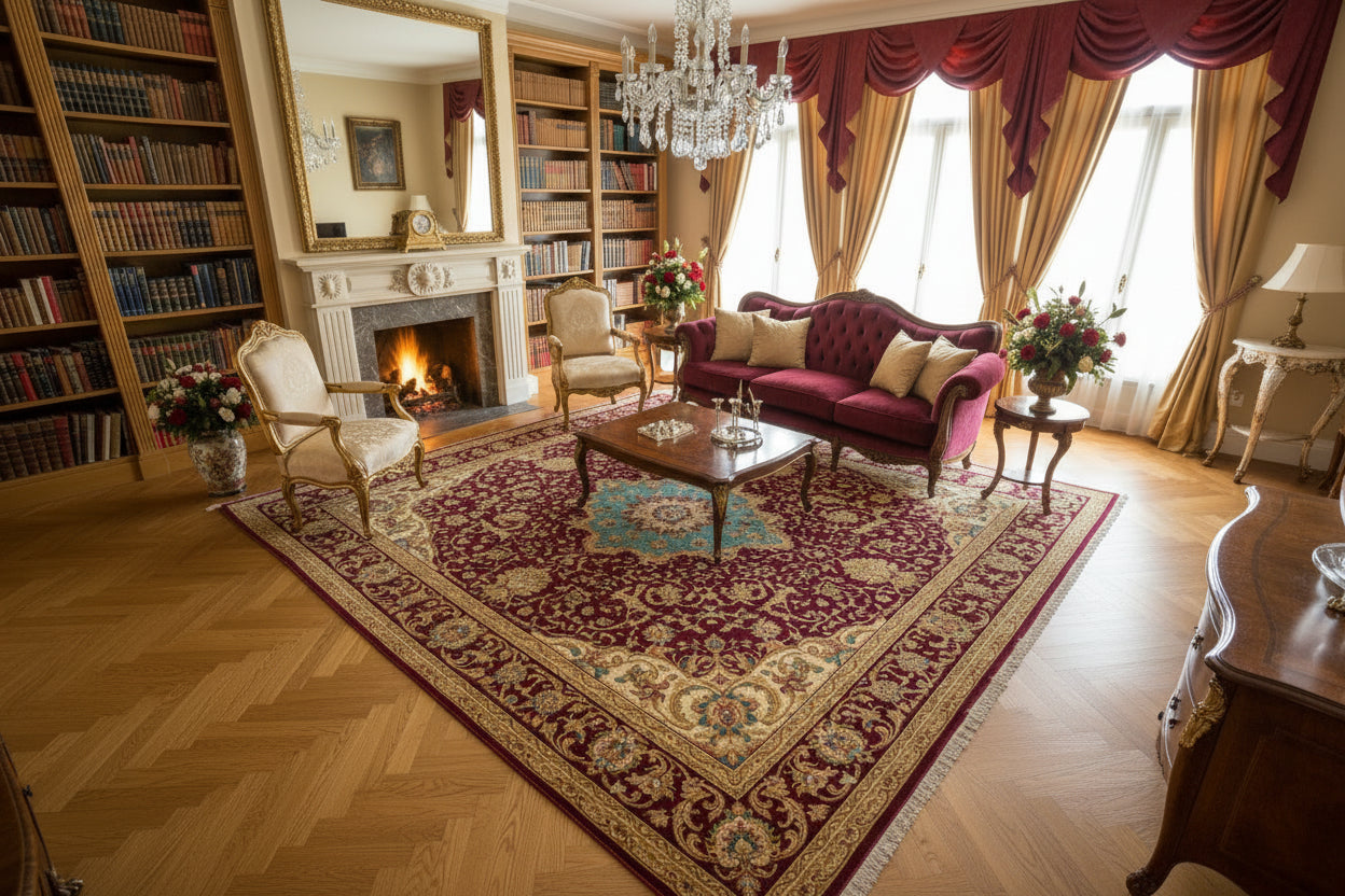 Persian Floral Area Rug | Washable Non-Slip Carpet for Living Room, Bedroom & Entryway