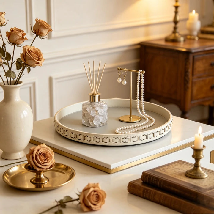 Woven Round Storage Tray with Metal Frame
