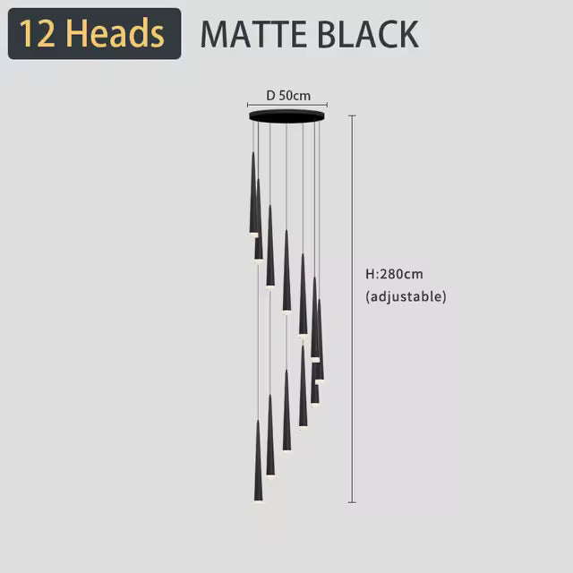 Modern LED Crystal Staircase Chandelier in Black & Gold