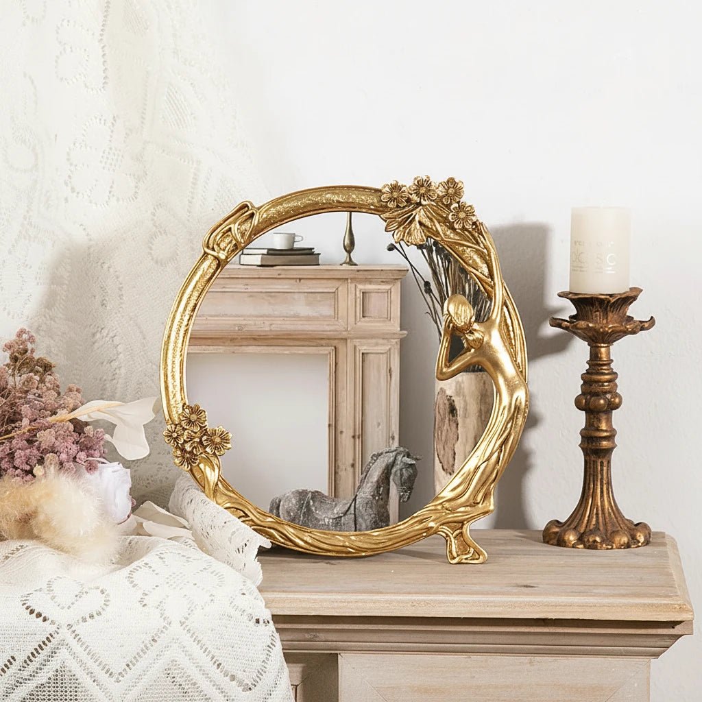 Embossed Gold Resin Vanity Mirror