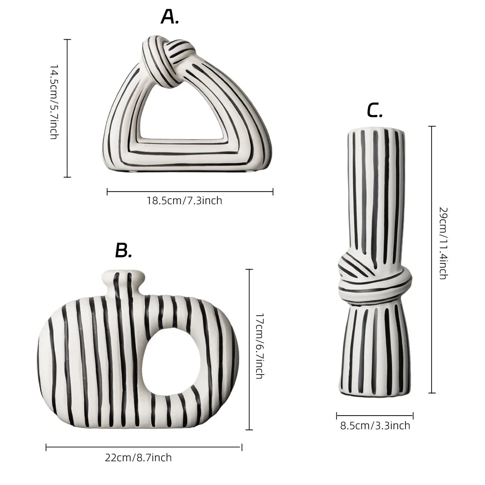 Black & White Striped Knot Ceramic Vase