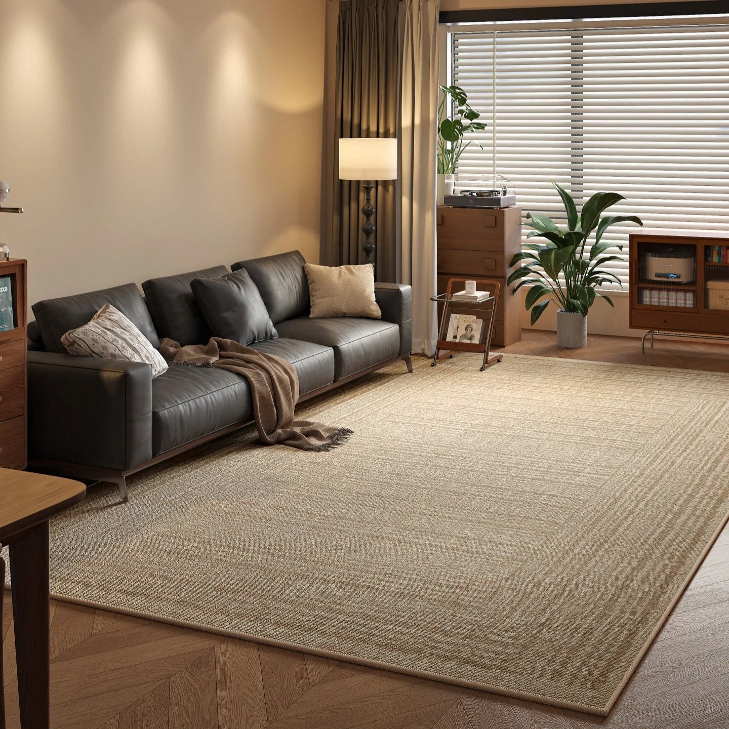 Solid Loop Pile Area Rug with TPR Non-Slip Base