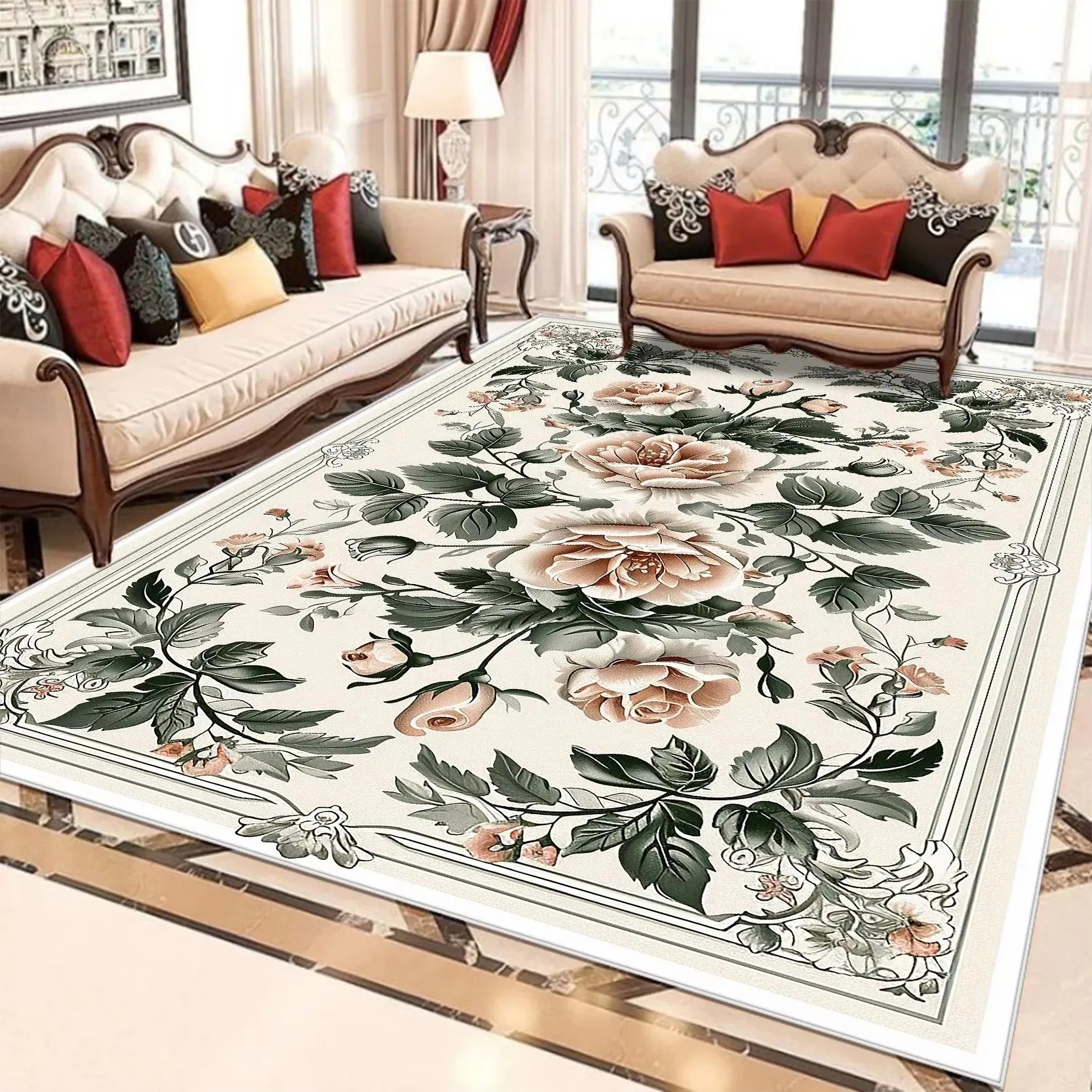 Floral Area Rug | Soft Flannel Carpet for Living Room, Bedroom & Hallway
