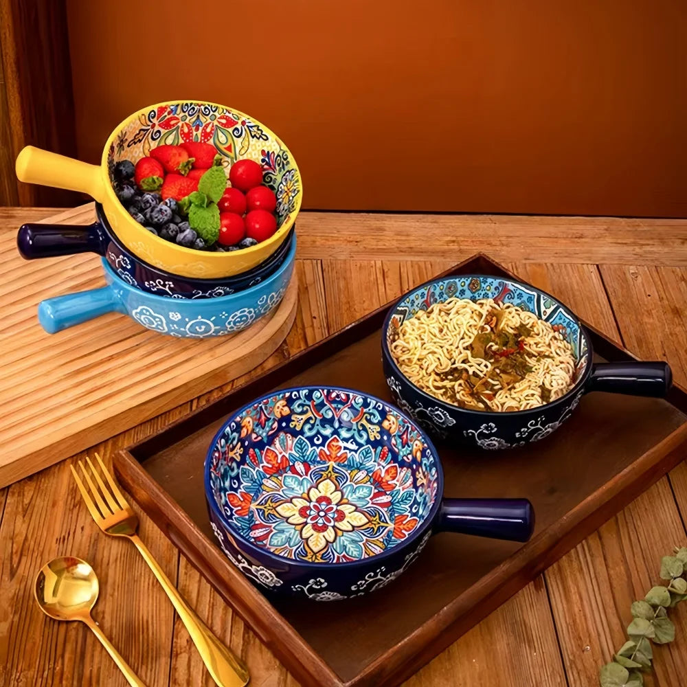 Hand-Painted Ceramic Bowl with Handle
