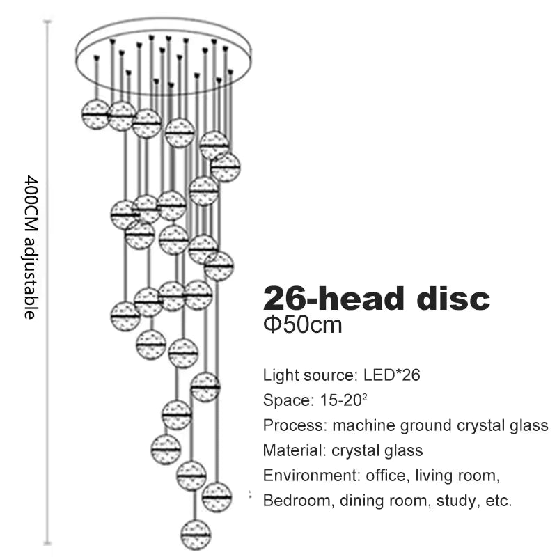 Crystal Ball Spiral Chandelier – LED Staircase & Living Room Ceiling Light