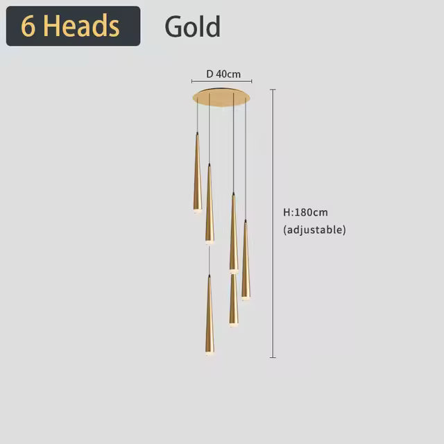 Modern LED Crystal Staircase Chandelier in Black & Gold