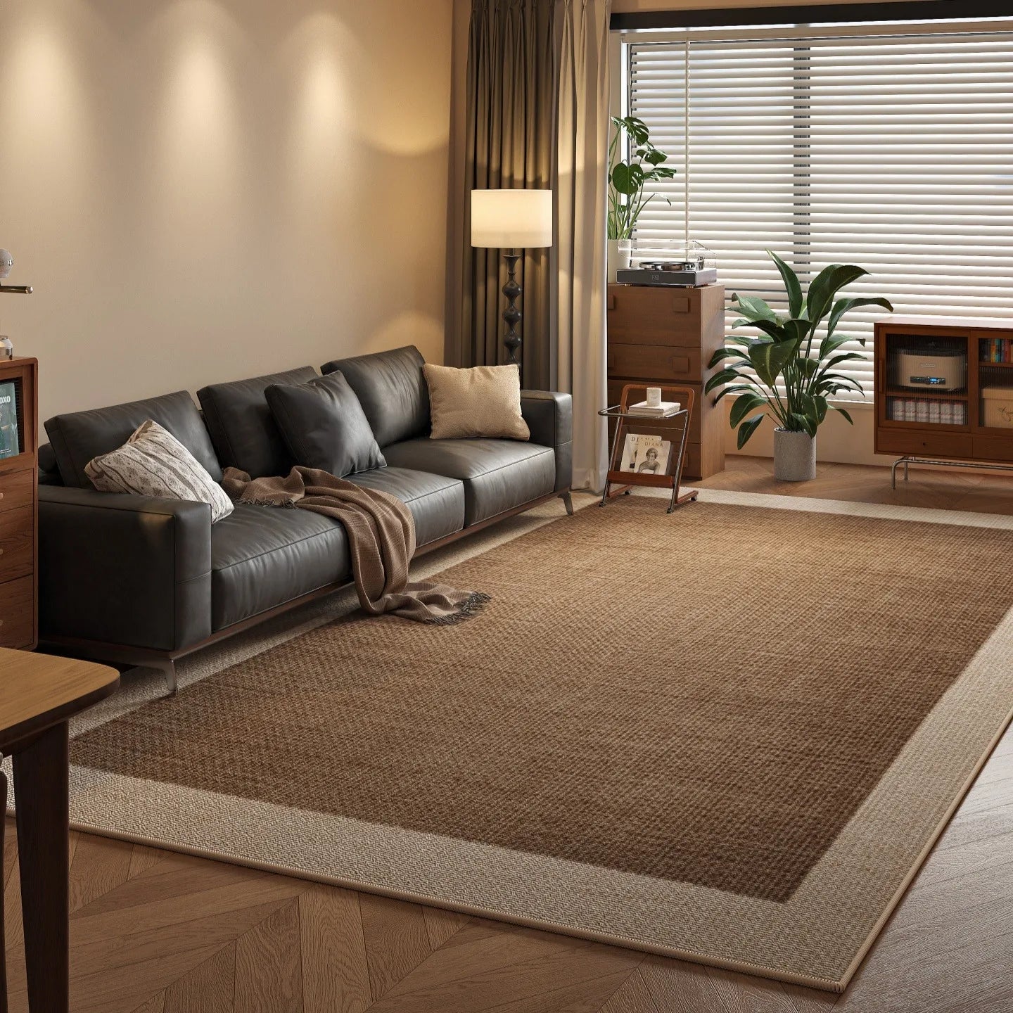 Solid Loop Pile Area Rug with TPR Non-Slip Base