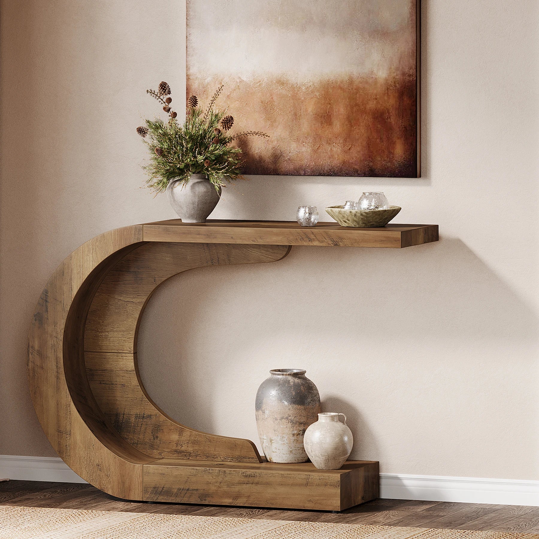Mid-Century Modern Wooden Console Table