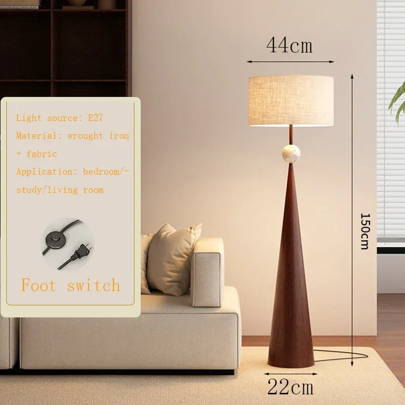 Walnut Wood Floor Lamp with Fabric Shade