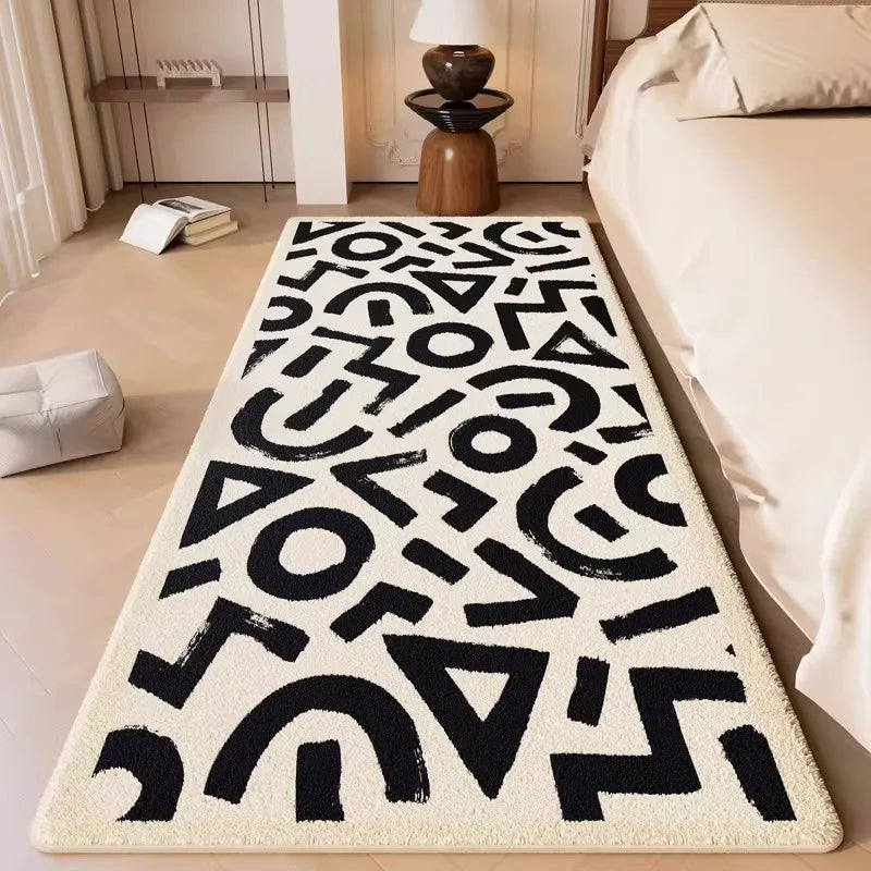 Black & White Minimalist Geometric Rug | Non-Slip Soft Area Carpet for Living Room & Bedroom