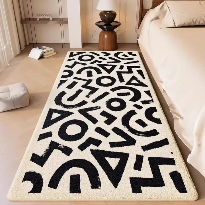 Black & White Minimalist Geometric Rug | Non-Slip Soft Area Carpet for Living Room & Bedroom