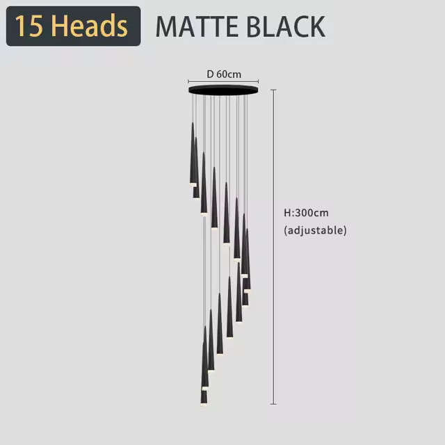Modern LED Crystal Staircase Chandelier in Black & Gold