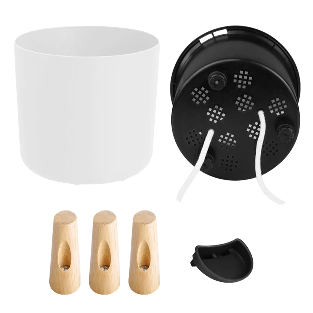 Self-Watering Round Planter with Wooden Legs