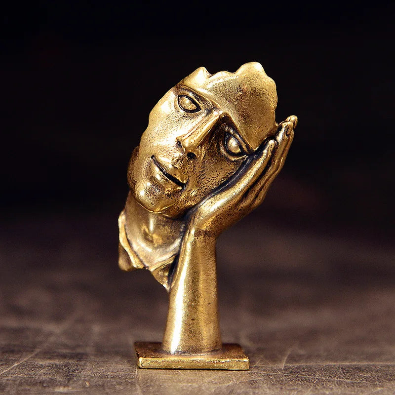 Abstract Metal Hand Face Figurine Sculpture