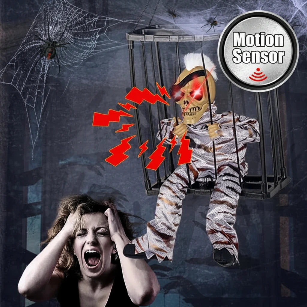 Motion-Activated Skeleton Cage Halloween Decoration