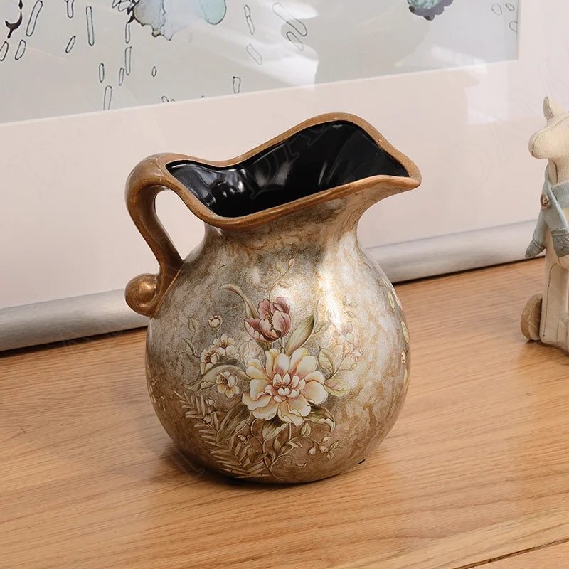 Hand-Painted Bird & Peony Ceramic Vase – European Style